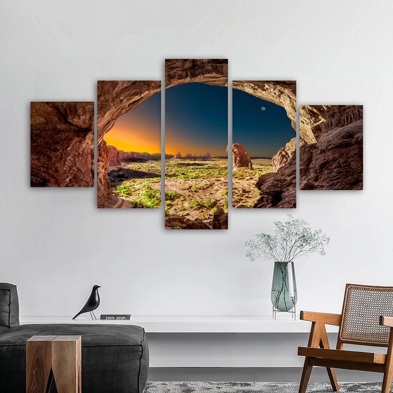 5 Panels Hole Sunset Landscape Painting Wall Art Natural Posters Canvas Prints Pictures For Living Room Modern Home Decoration