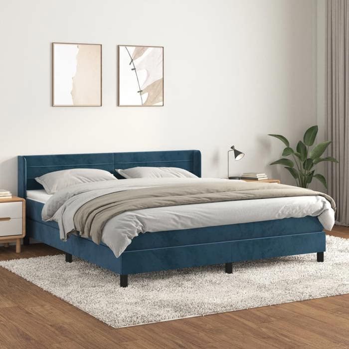 3131031 vidaXL Lit à sommier tapissier et matelas Bleu foncé 160x200cm Velours