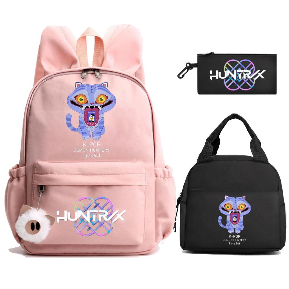 3ks/sada Roztomilý K-Pop Lovci démonů Potištěný batoh s taškou na oběd a penálem pro dospívající dívky a chlapce Zpět do školy Školní taška Velkokapacitní cestovní taška