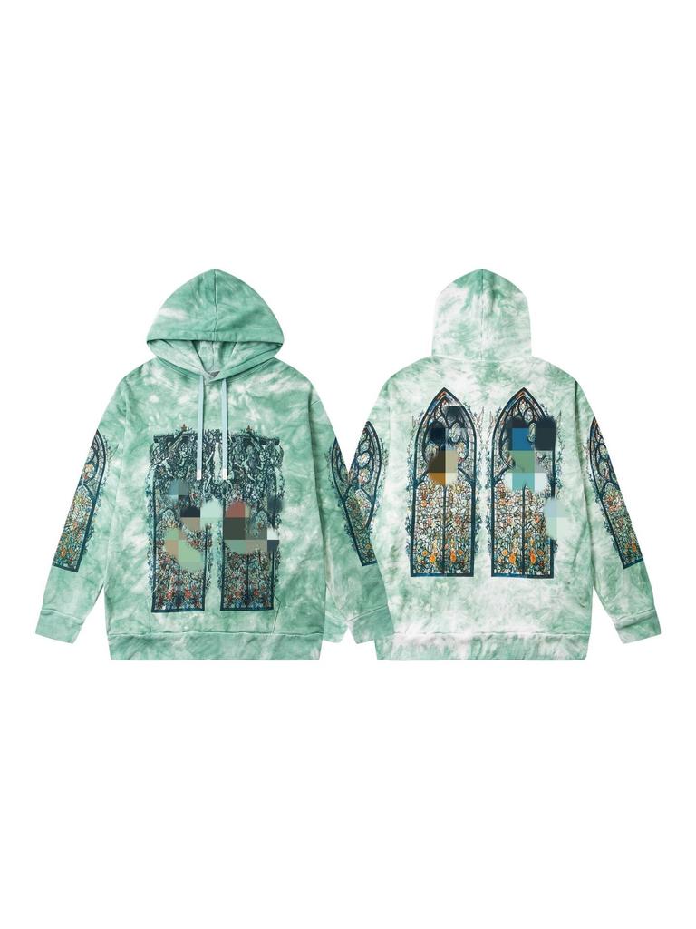 American High Street Washed Print Loose Casual Hoodie Sweatshirt for Couples
