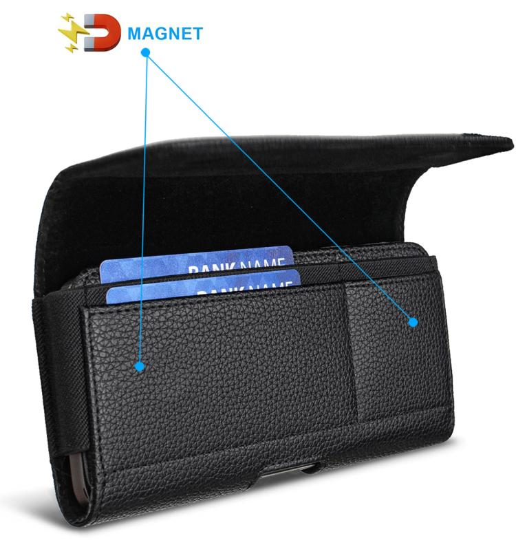 BFB21 Horizontal Litchi Texture Vegan Leather Phone Waist Bag Belt Pouch Holster Case