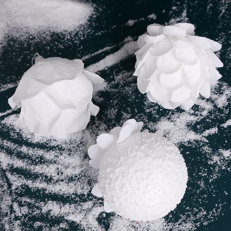 9/3x Christmas Tree Ornaments White Glitter Petal Shape Balls Foam Snow Ball Sparkling Foam Flower Hanging Decorations for Tree