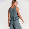 Summer Ladies Fashion Sleeveless Pleated Vest Wide Leg Nine Minute Pants Casual Suit