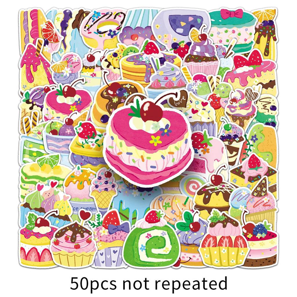 50 Dessert Doodle Stickers Cartoon Cute Hand-painted Fresh Little Guka Mobile Phone Water Cup Coffee Cup Stickers