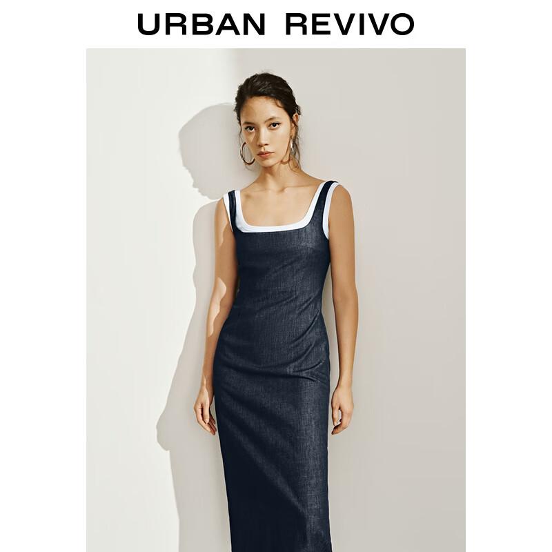 UR Women's Retro Faux Two-Piece Back Slit Denim Dress