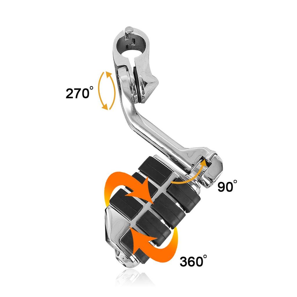 32 mm langer Winkel, Highway-Fußrasten, winkelverstellbar, kompatibel mit Harley Touring Road King Ride Dyna Softail Sportster Honda Yamaha XV250 Universal