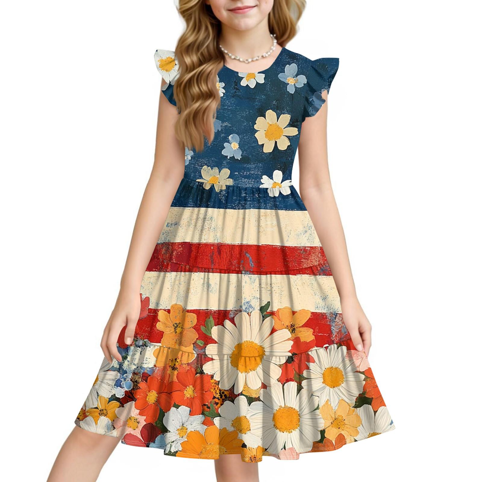 

Летнее детское платье для девочек, повседневное, на День независимости, милое платье принцессы с круглым вырезом 160 жёлтый