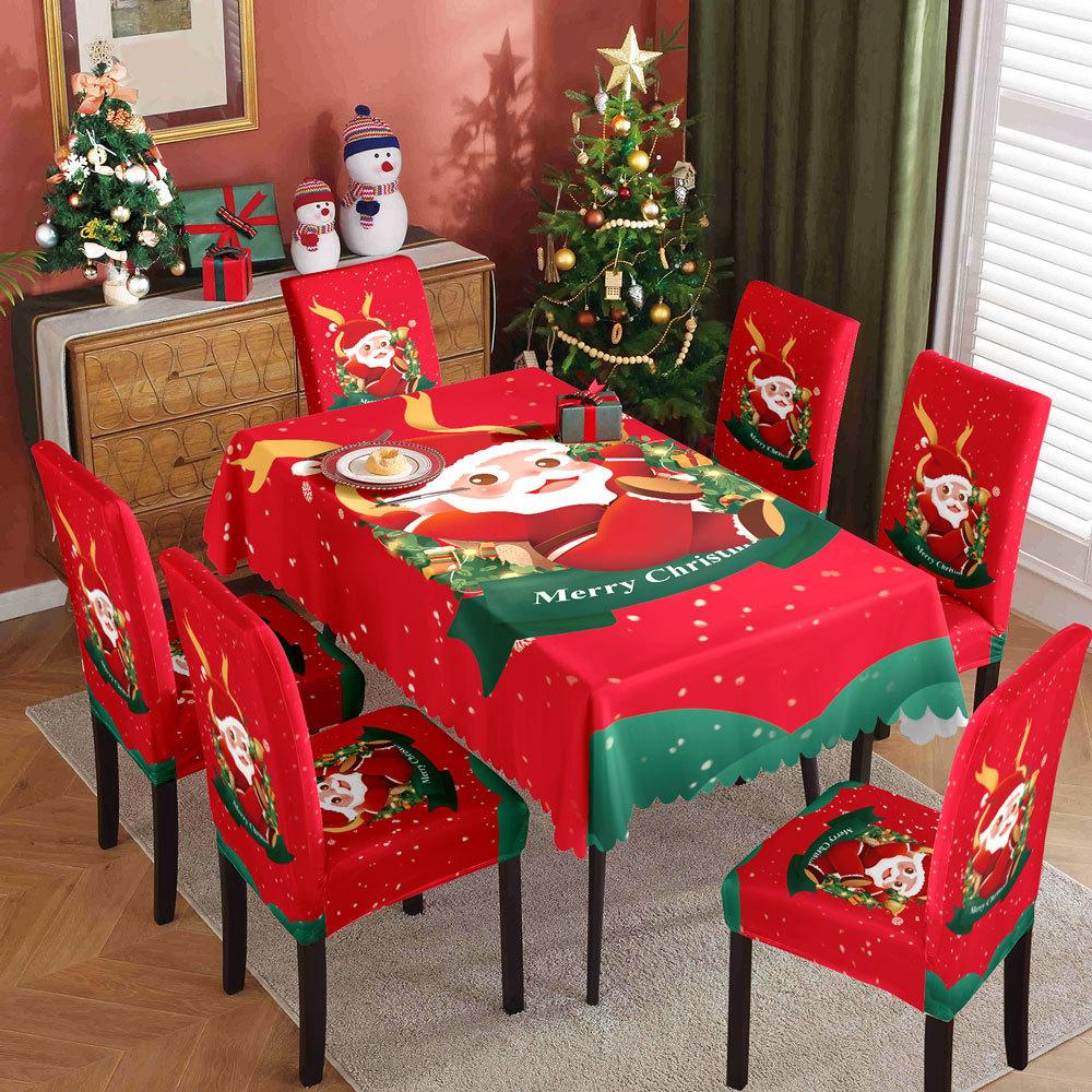 Christmas Waterproof Printed Tablecloth and Chair Covers Set Holiday Dining Decor for Home