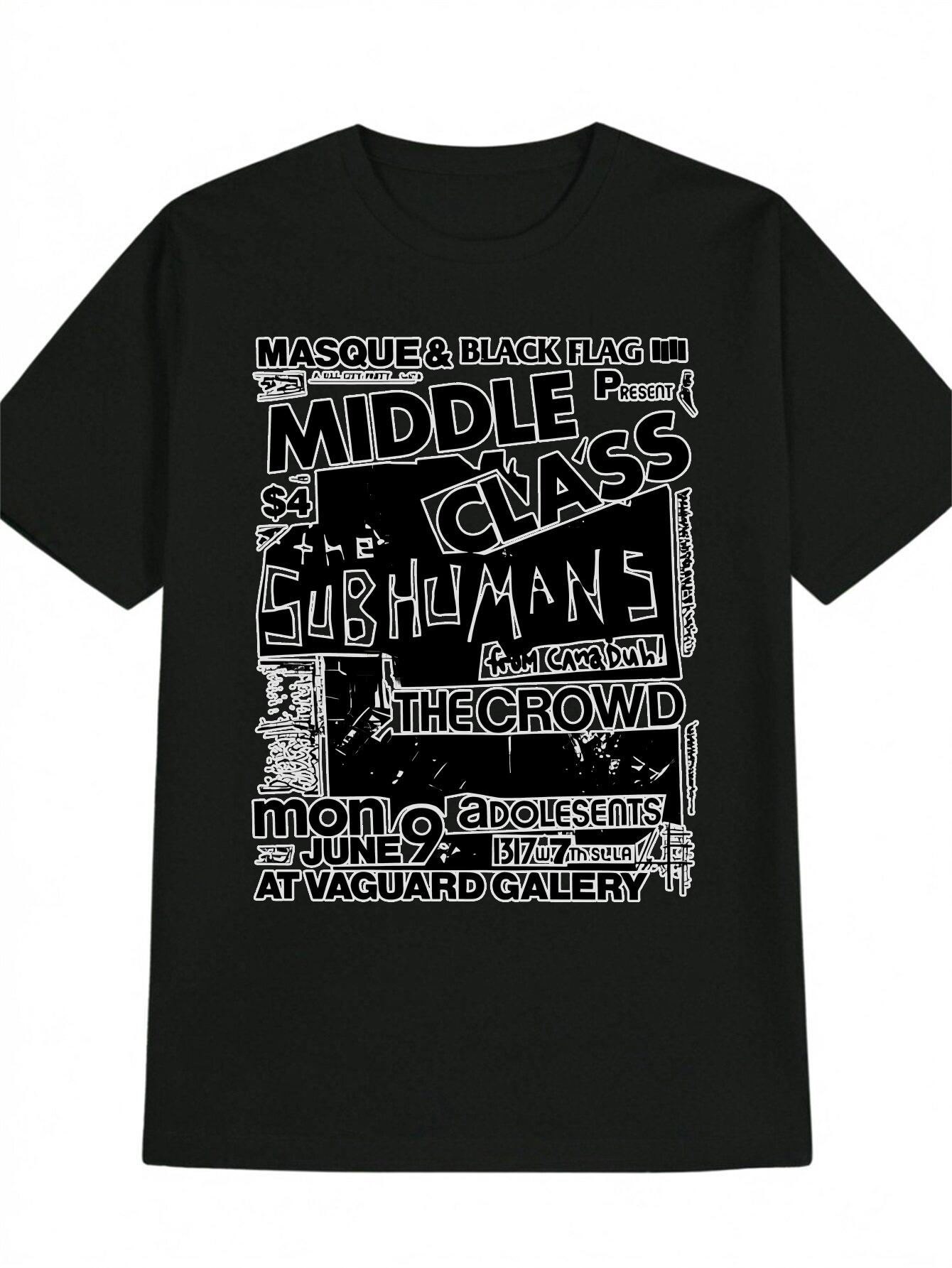 MASQUE & BLACK FLAG MIDDLE CLASS Graphic T-shirt - Casual Round Neck Tee with  MASQUE & BLACK FLAG  Print XL
