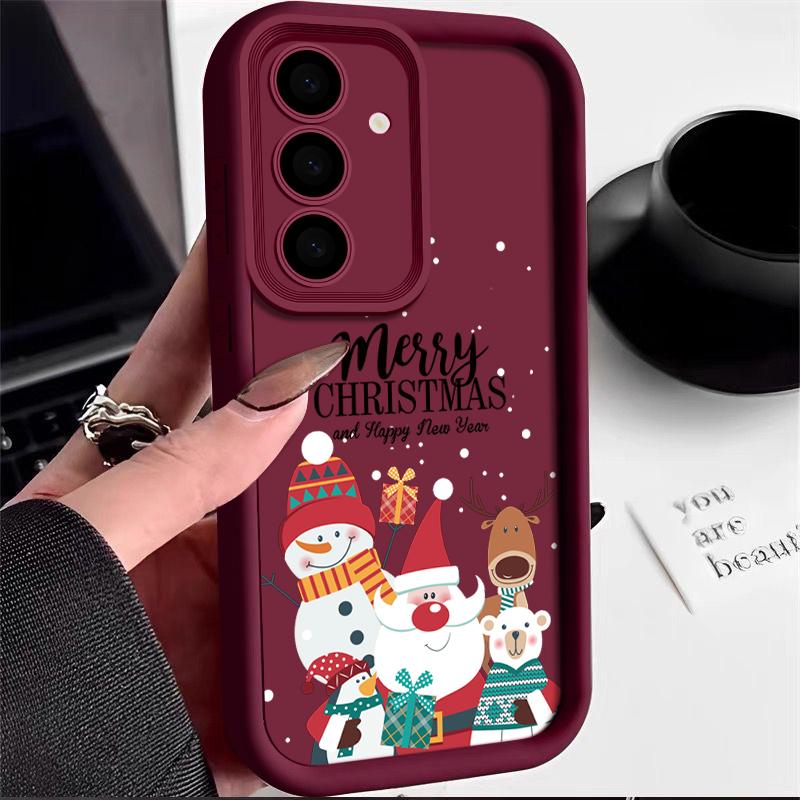 Santa Claus Snowman Print Phone Case For Samsung S24 Ultra S23 S22 S21 Plus S20 FE A55 A35 A54 A53 A52 A34 A14 Christmas Shockproof Soft Phone Cover