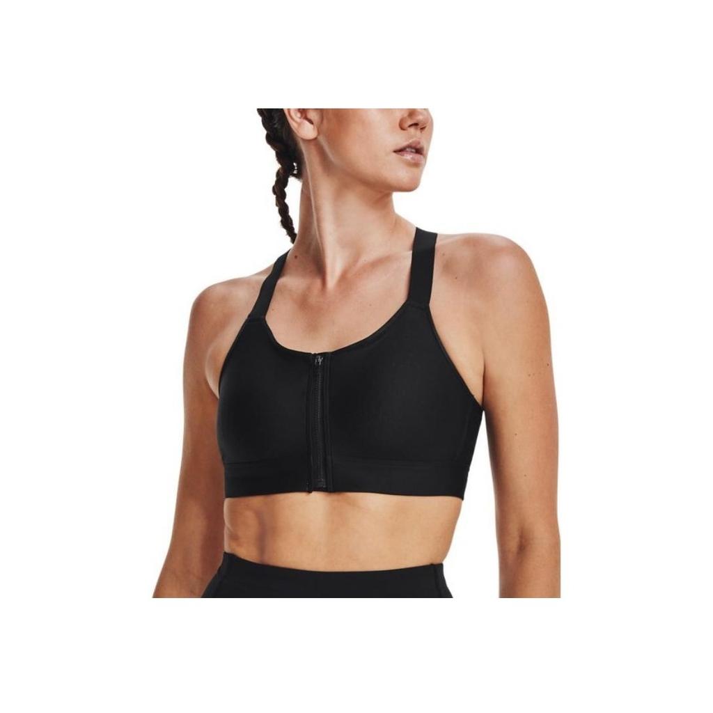 Under Armour Solid Color Zip Double Strap Sports Bra Women underwear Black 1374122-001