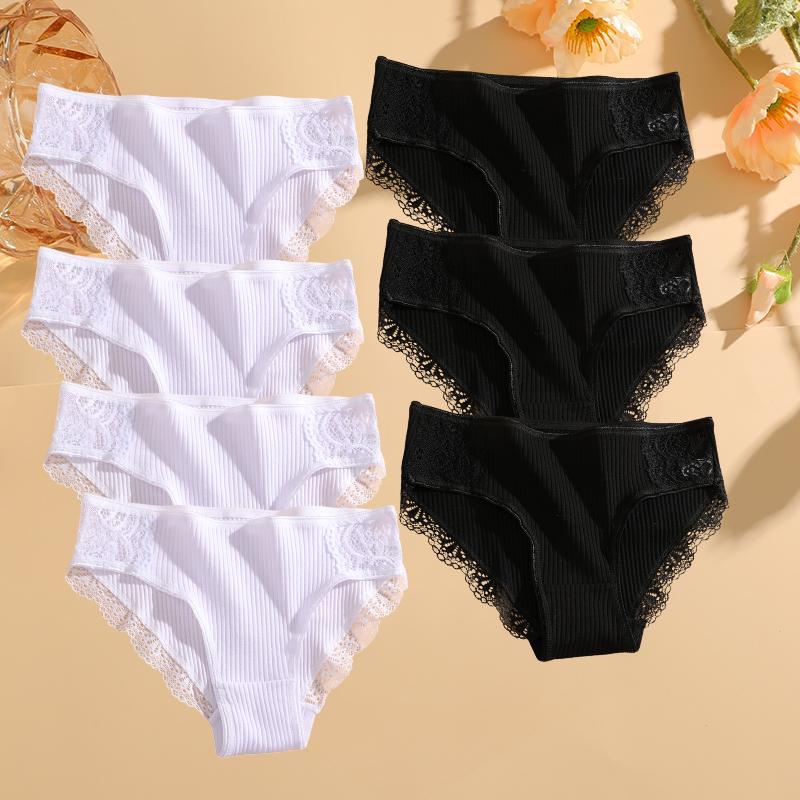 7PCS Cotton Underwear Women's Panties Set Comfort Underpants Floral Lace Briefs For Woman Sexy Low-Rise Pantys Intimates