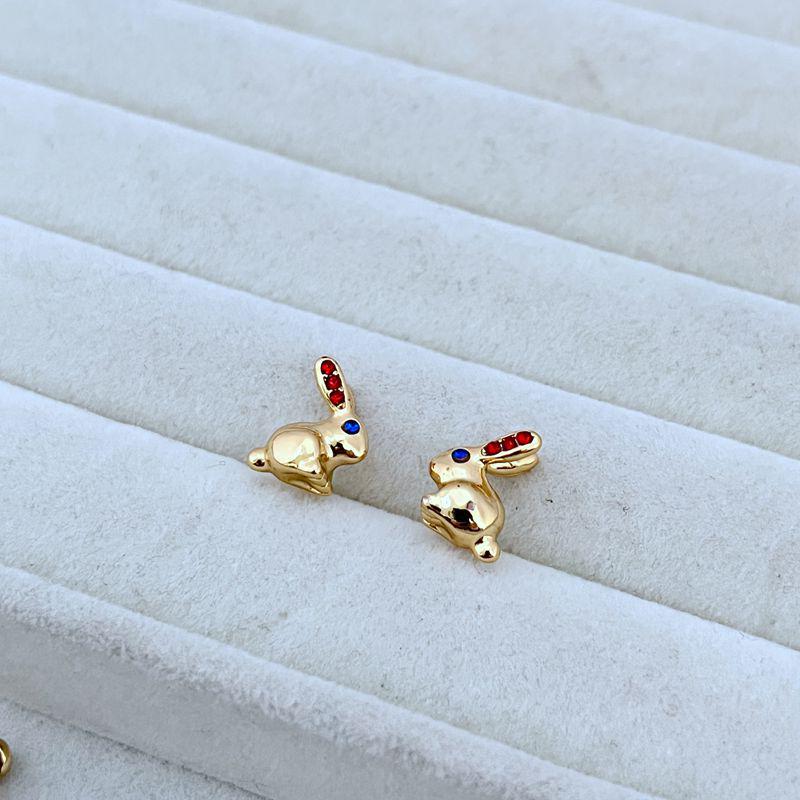 Glossy Metal Rabbit Stud Earrings - Minimalist, Cute, Light Luxury