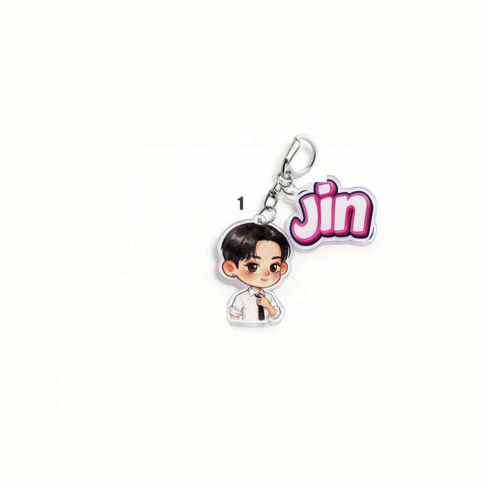 7 Stück BTS Niedliches Cartoon Anzug Doppel-Anhänger Schlüsselanhänger, Bangtan Boys Cartoon Figur mit Namensschild Schlüsselanhänger, Kpop ARMY Fans Tasche Anhänger