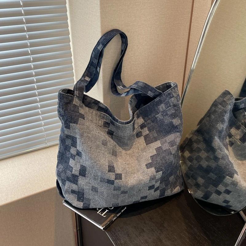 Denim Mosaic Casual Shoulder Bags Large Capacity Versatile Durable Portable Bags for Women Fashion New Style