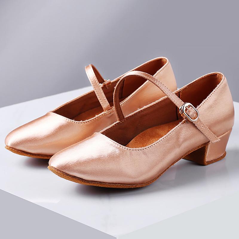 Salsa Tanzschuhe Damen niedriger Absatz 3cm Seide weiche Sohle Mädchen Modern Dance Schuhe Damen Übung geschlossene Zehen Kinder Tanzschuhe