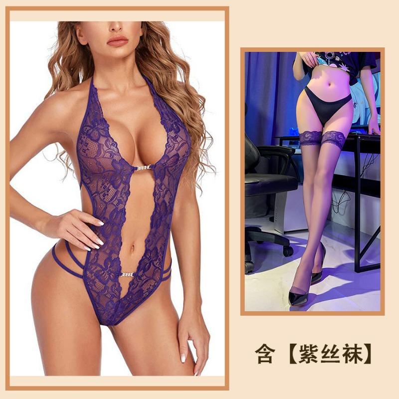 Reines Verlangen sexy Spitze Träger Hals Ausgeschnitten Leidenschaft Unterwäsche Durchsichtig Stimmung Einteiler Damen Pyjama