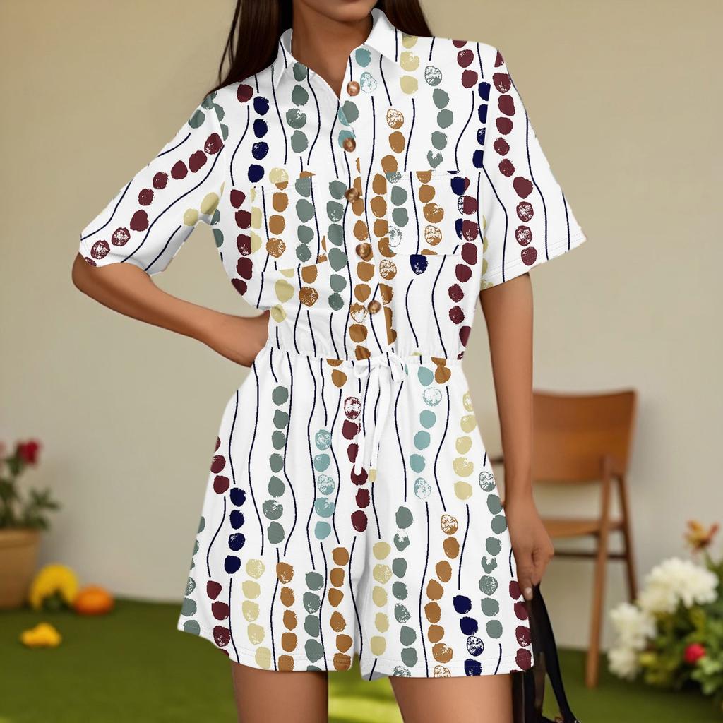 Damenmode V-Ausschnitt Jumpsuit Karomuster Lässig Kurzarm Top Jumpsuit