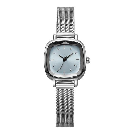 Unisex Quartz Watch Minimalist Square Dial Watch Retro Mesh Band Wristwatch for Men Women синий