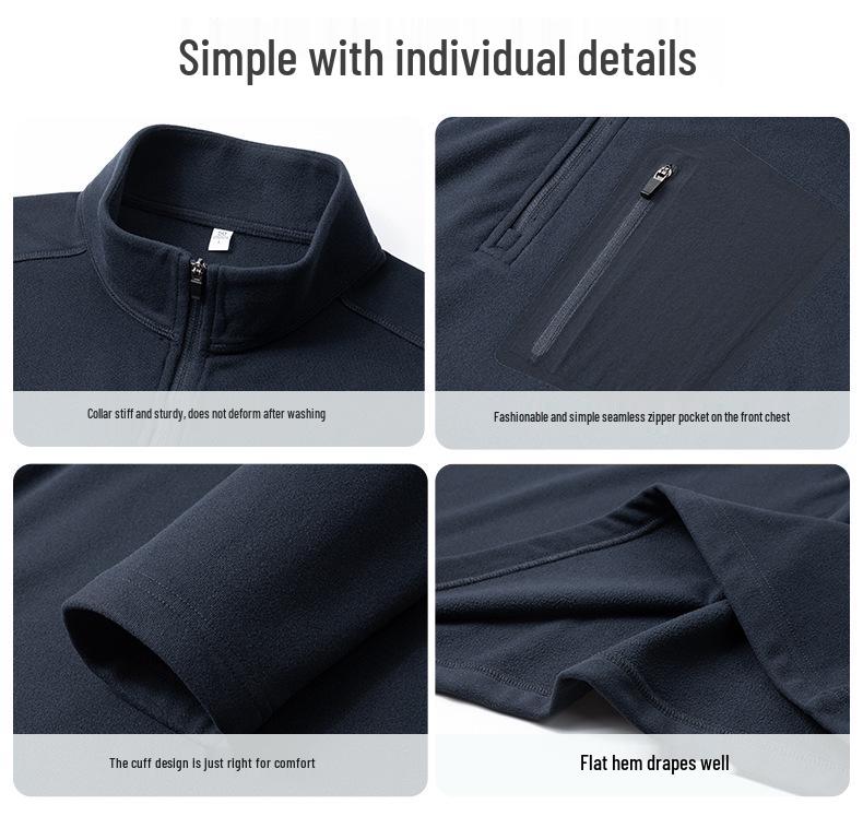 Men's Autumn/Winter Stand-Up Collar Fleece Sweatshirt: Warm Half-Zip, Long-Sleeve, Fashionable & Versatile for Outdoor Sports.