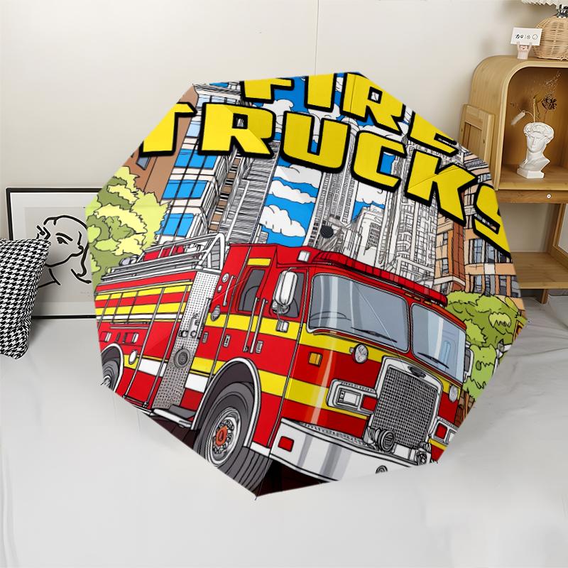 Feuerwehrauto Thema Automatischer Regenschirm, Leicht & Tragbar, 8 Speichen, Perfekt für Reisen im Freien, Geburtstage, Weihnachten, Geschenke.