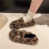 Pantofi Plați de Damă la Modă Iarnă Nou Cap Rotund Gură Adâncă Leopard Talpă Moale Antiderapanți Rezistenți la Uzură Pantofi de Pluș Tenis