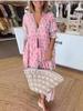 European and American style summer new bohemian V-neck fashion printed lantern sleeves high waist pendulum dress women