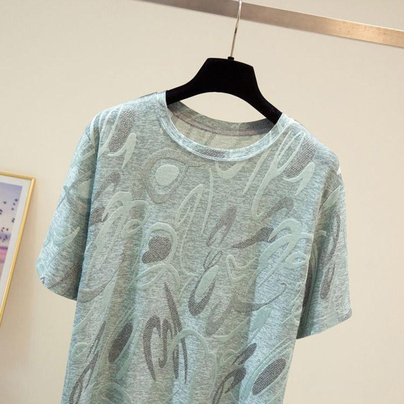 T-shirt Women Versatile Summer Casual Large Size Loose Round Neck Pullover Short-sleeved Tops