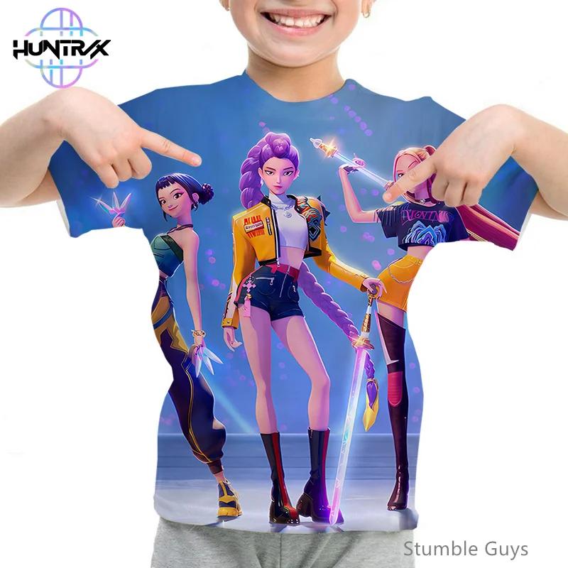 

Повседневная мода Kpop Охотники на демонов Детская 3D-мультяшная футболка с коротким рукавом Летняя для мальчиков и девочек Аниме одежда 160