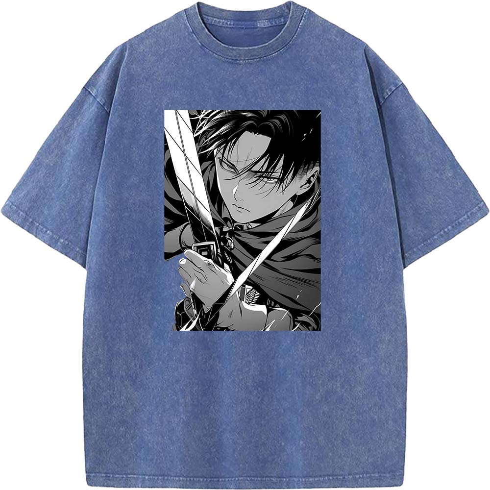 Levi Ackerman Manga Print T Shirt Attack On Titan Streetwear Men Women High Quality Cotton T-shirts Harajuku Retro Washed Tshirt