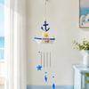 Coastal Wind Chimes with Blue and White Sailboats, Carving and Painted Detail, and Metal Tube, Star Pendants for Entryway Decors