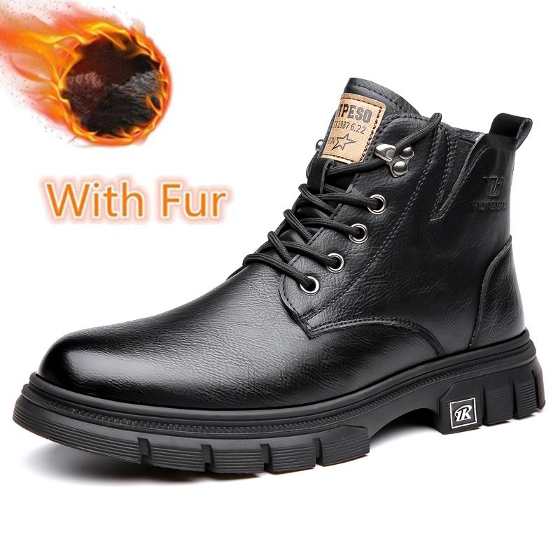 

Теплые плюшевые меховые зимние ботинки для мужчин, модные брендовые ботинки на шнуровке, высокие мужские ботинки, простые нескользящие мужские мотоциклетные ботинки 38