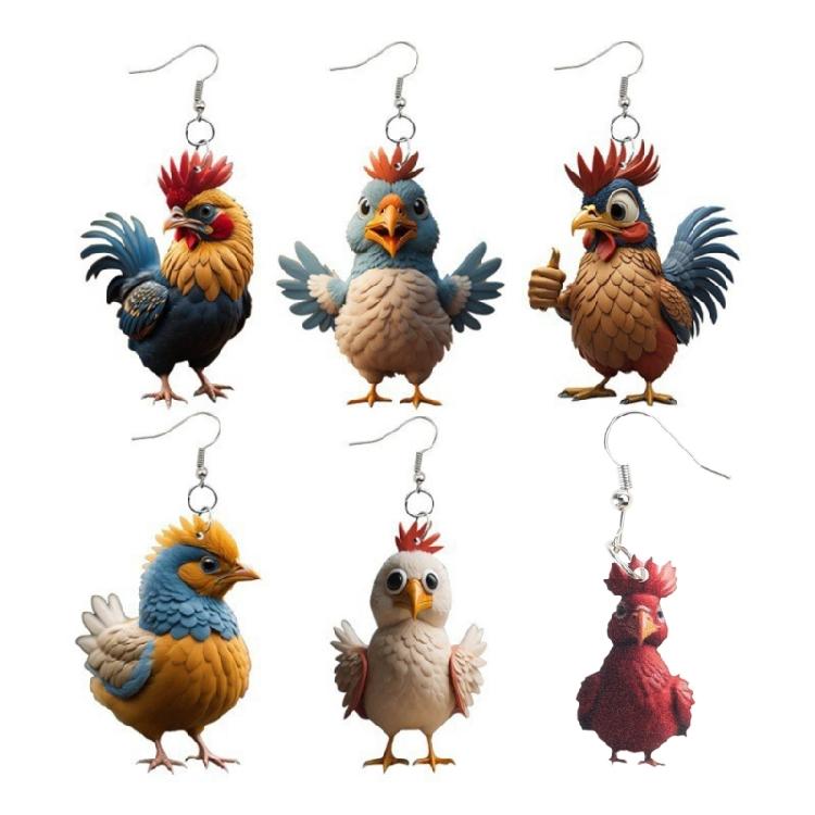 Eye catching Acrylic Chicken Drop Earrings Ear Studs Jewelry for Party Nights
