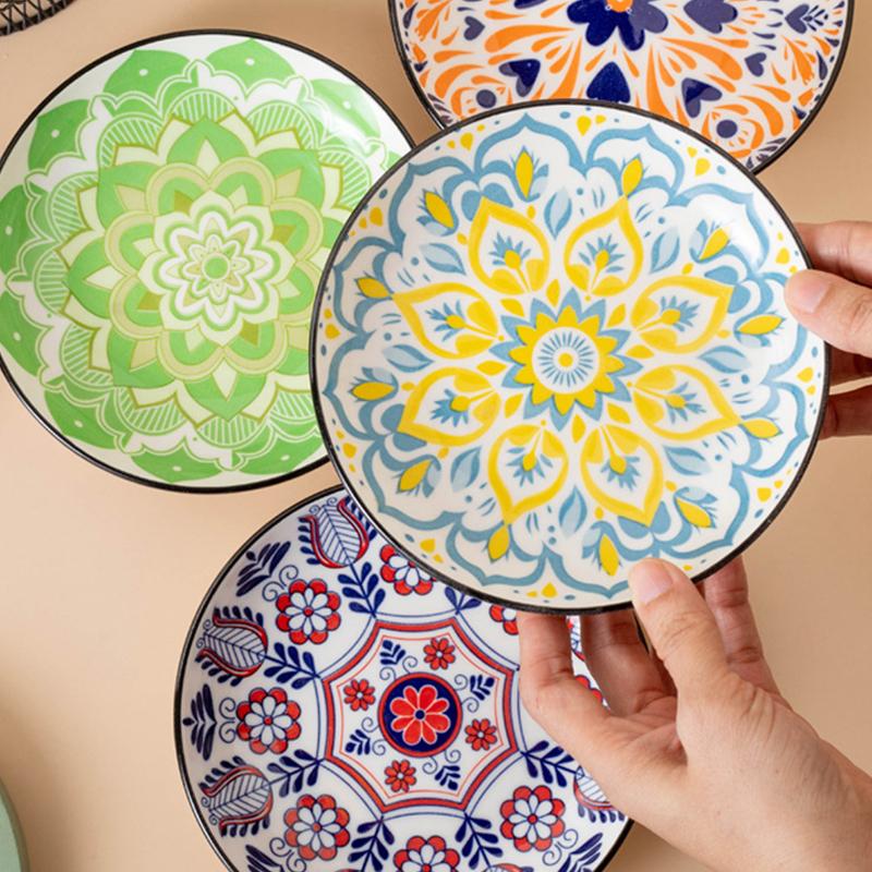 Ceramics Cat Bowl With Bohemia Design Cat Food Bowl Water Plate Snack Dish Large Caliber Anti-Tip With Stand For Neck Protection