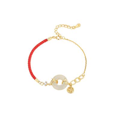 Original Linglong Ping An Buckle Bracelet Women's Retro Chinese Style Fu Character Red Rope Bracelet