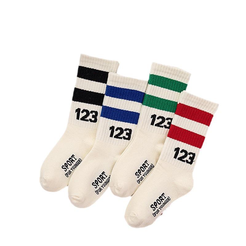 Trendy Striped Number Mid-Crew Skating Socks for Kids