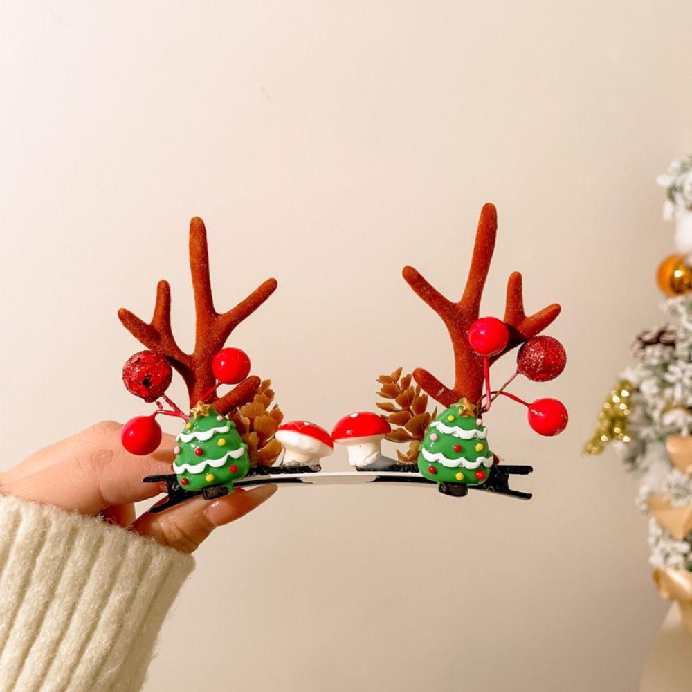 1 Pair Portable Hair Clips Pendants Cute Elk Horn Hair Clips Xmas Headwear  Christmas Decor
