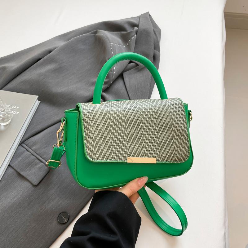 2025 new trendy casual popular texture splicing fashionable simple solid color foreign style shoulder crossbody small square women's bag