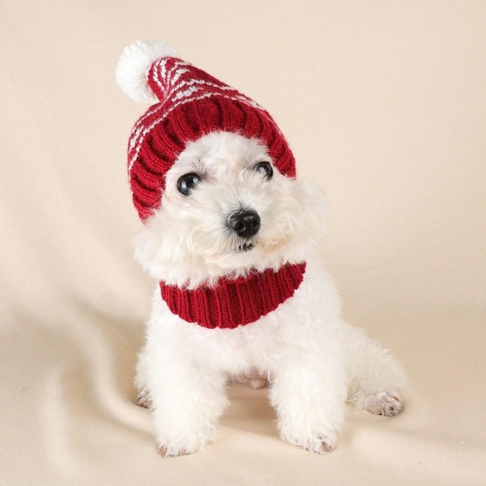 Red Pet Headwear Soft Cat Decorative Hat Christmas Pet Hat Christmas Dog Knitted Hat  Christmas