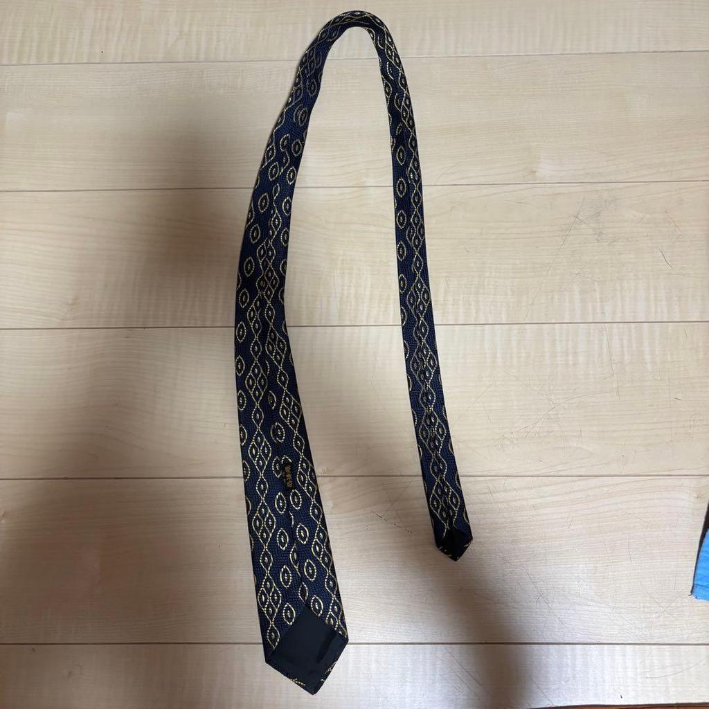 Used [Luxury Rare Item] Navy Diamond Pattern Silk Tie, High-Grade Nishijin-ori
