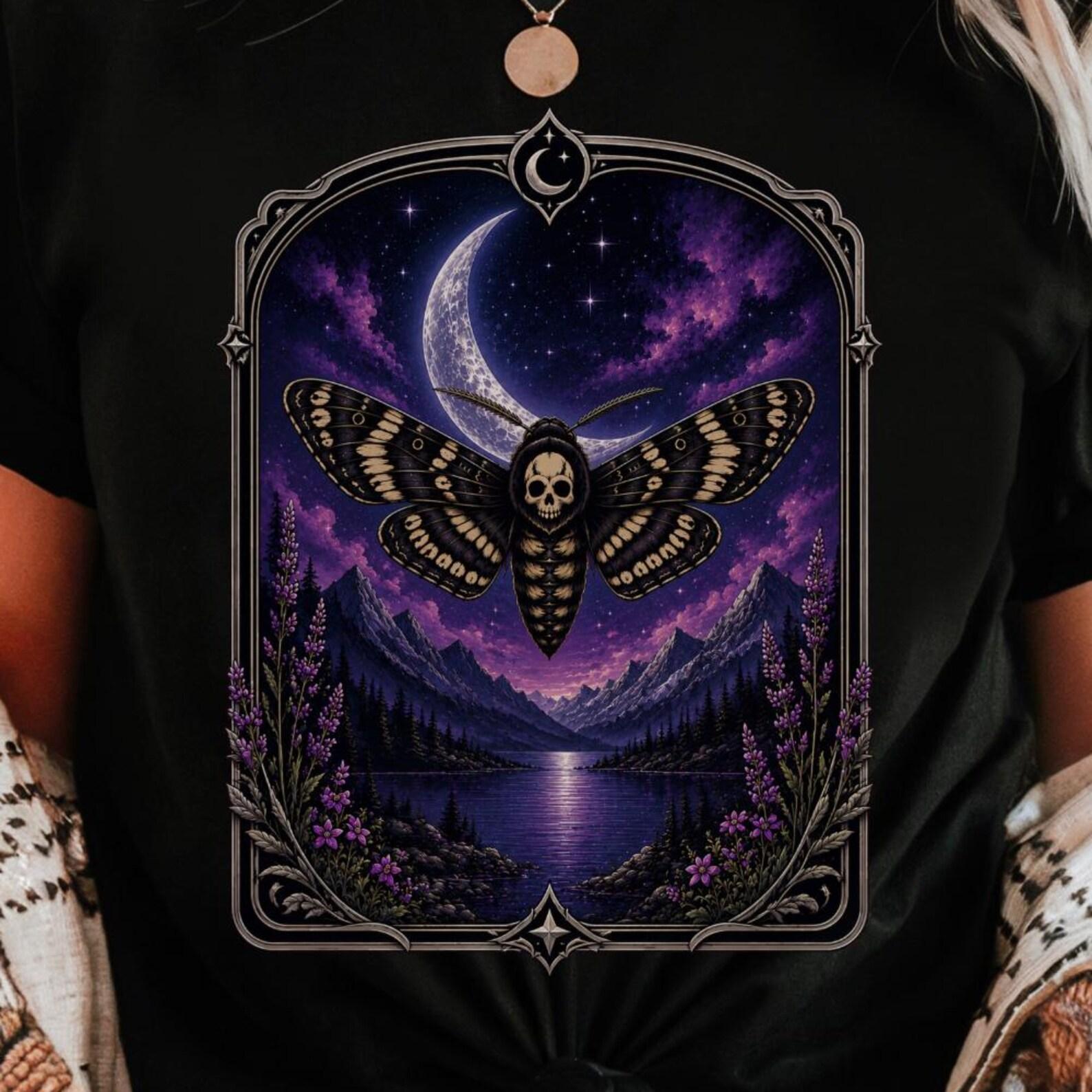 Death s Head Hawkmoth Moonlit Fantasy Shirt | Gothic Nature Art Tee | Celestial Moth L