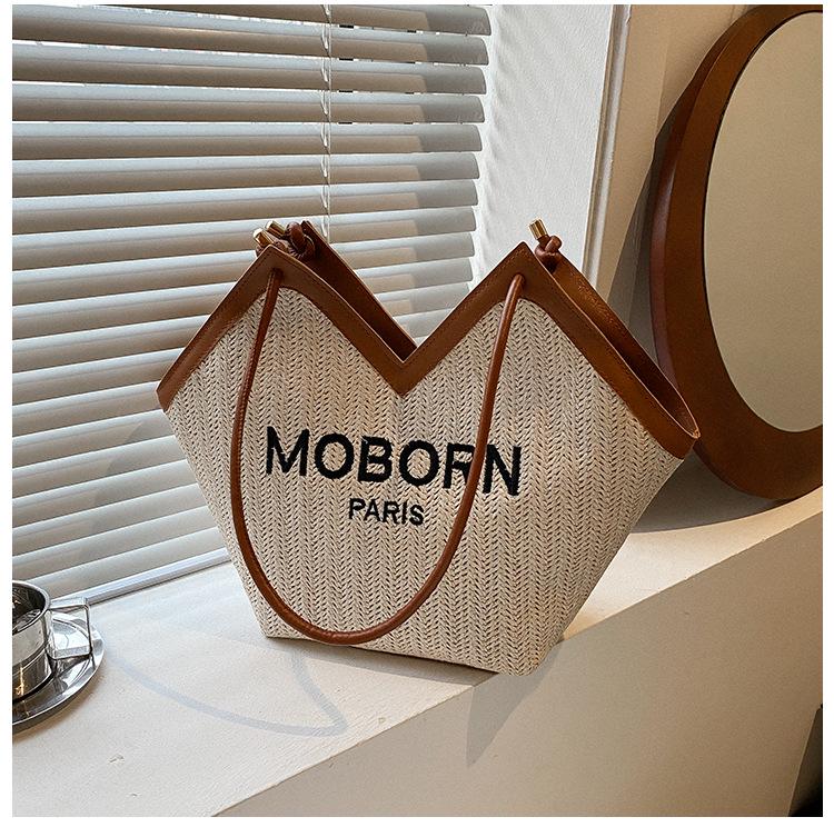 

Стильная женская пляжная соломенная сумка-тоут для путешествий 2025: Универсальная плетеная сумка через плечо One Size коричневый