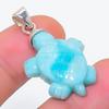 Natürlicher Larimar Edelstein Handgefertigt 925 Sterling Silber Schmuck Anhänger 1,58" J9u59