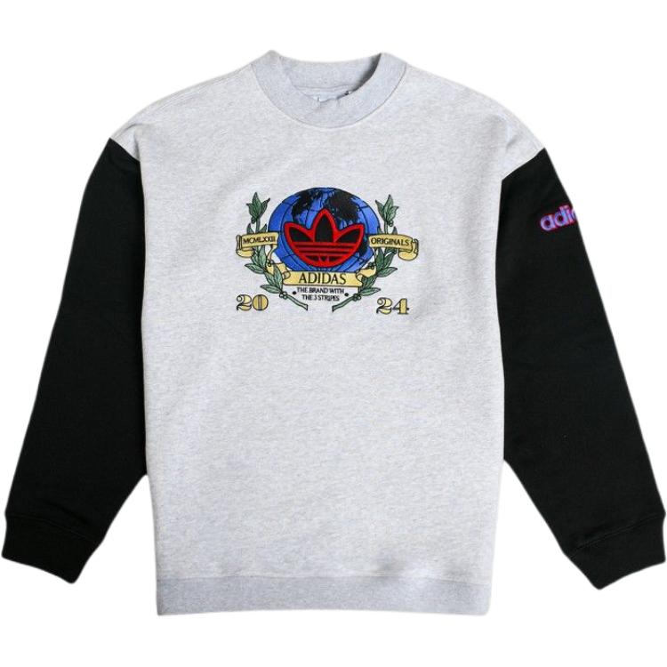 Adidas Originals Color Block Round Neck Floral Letter And Number Print Long Sleeve Sweatshirt Men sweatshirt Gray IZ2553