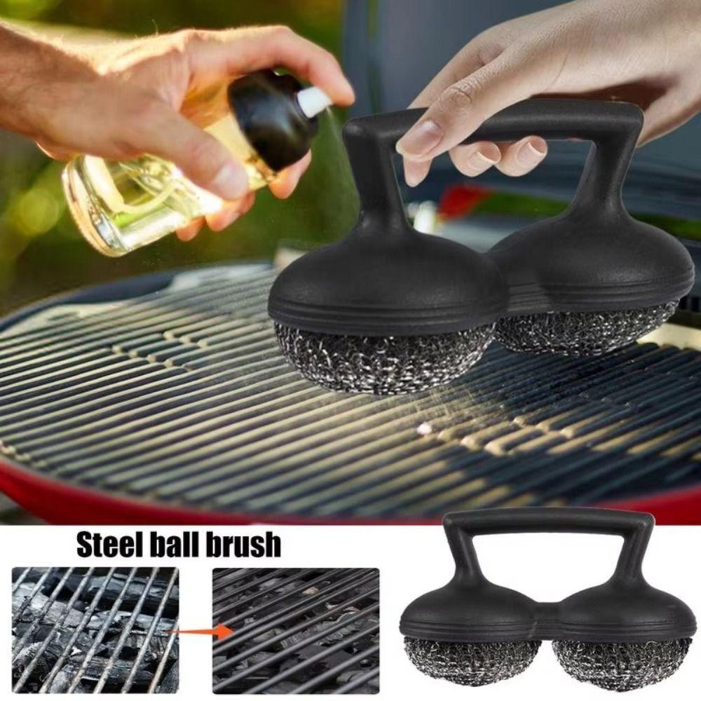 2 IN 1 Steel Wool Scrubber Stainless Steel Wire Bristle Metal Scrubbing Sponge  BBQ Grill
