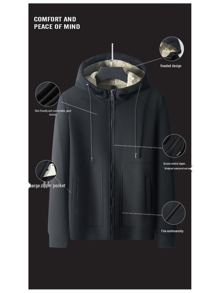 Men's Heavyweight Fleece Jacket: Casual Hooded Lamb's Wool Warm Cardigan Coat for Autumn and Winter.