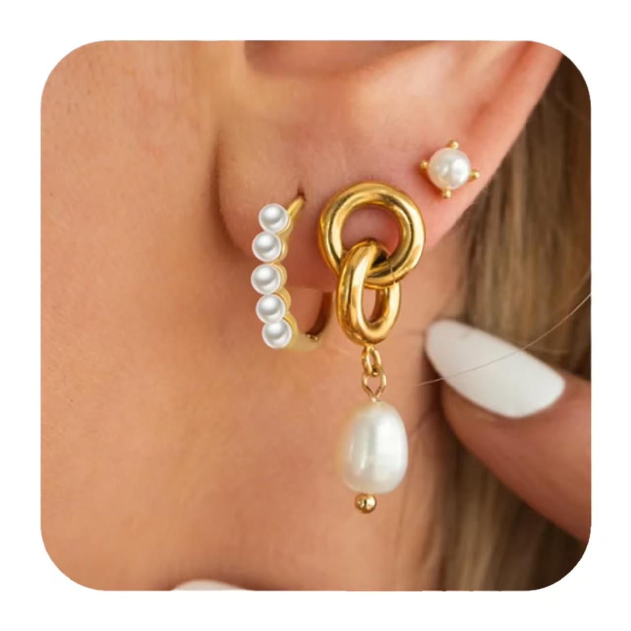 

Classic French Retro Gold-Plated Irregular Brass Women s Earring Set (3 Pieces)