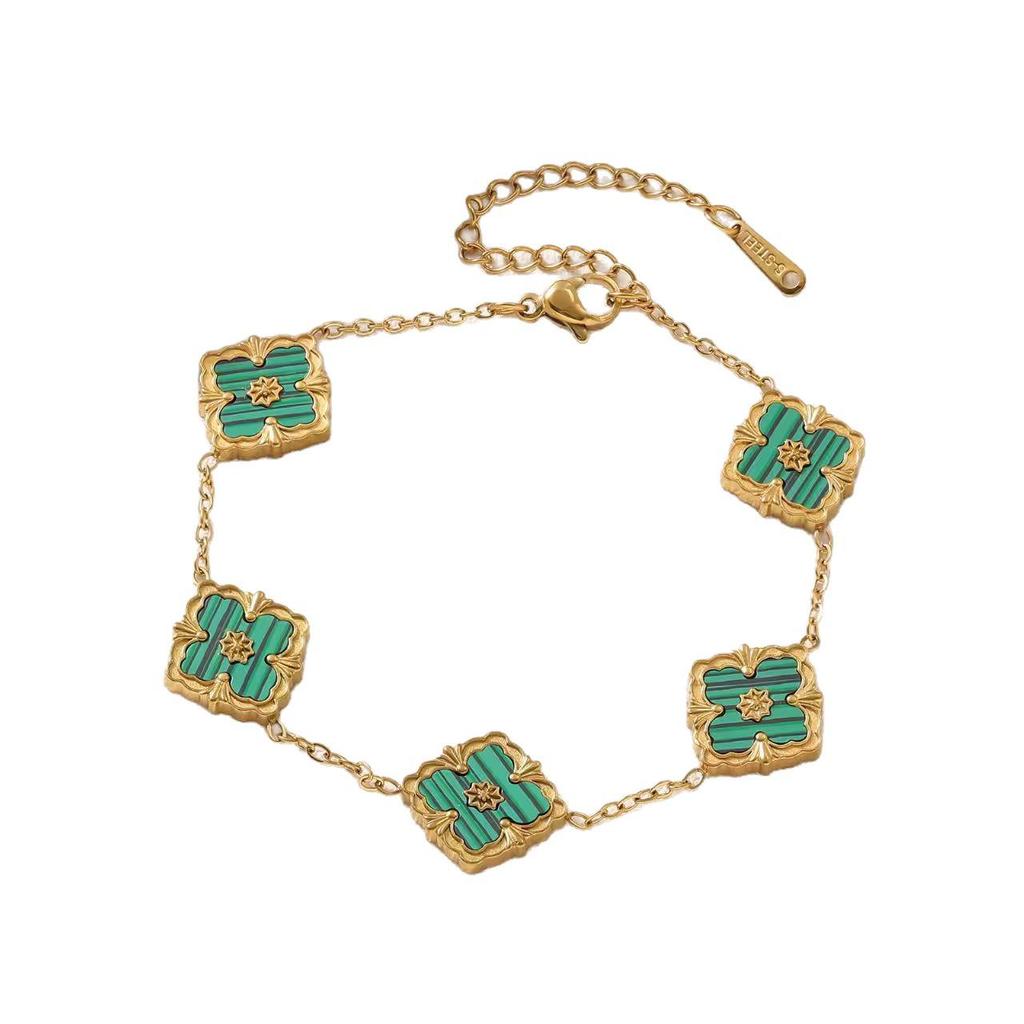 Retro Italian Mother-of-Pearl Four-Leaf Clover Bracelet: Elegant, Luxurious, and Versatile