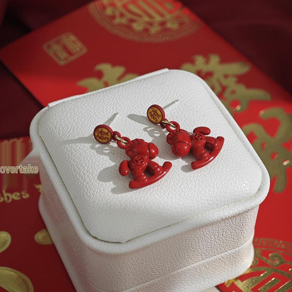 Year of the Horse 925 Sterling Silver Diamond Enamel Stud Earrings with Pearls - Retro High-End Design