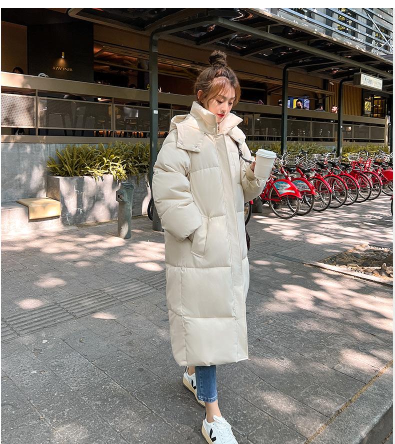 Hochwertige Kapuzenjacke in Kaffee-Farbe, mittel und lang, Baumwolle gefüttert, Damen Herbst und Winter, lockere Baumwolle gefütterte Jacke, Mode Temperament Baumwolle-